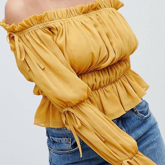 ASOS Missguided Shirred Off the Shoulder Top - Picture 1 of 5